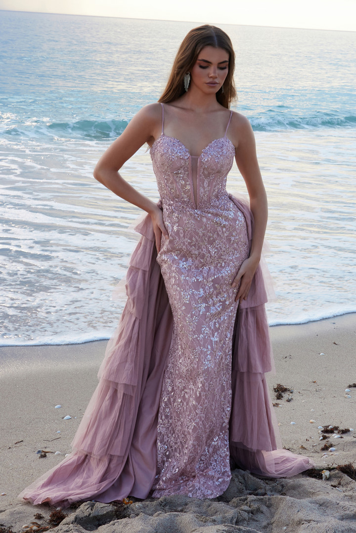 Nox Anabel Y1544 Sequin Embellished Sweetheart Neck Dress