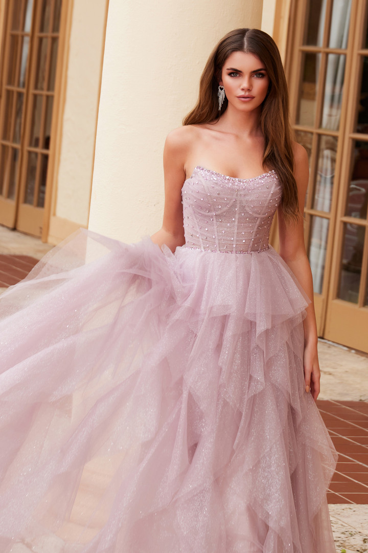 Nox Anabel A1591 Layered Glitter Tulle Strapless Prom Dress