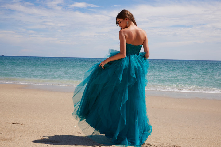 Nox Anabel A1591 Layered Glitter Tulle Strapless Prom Dress