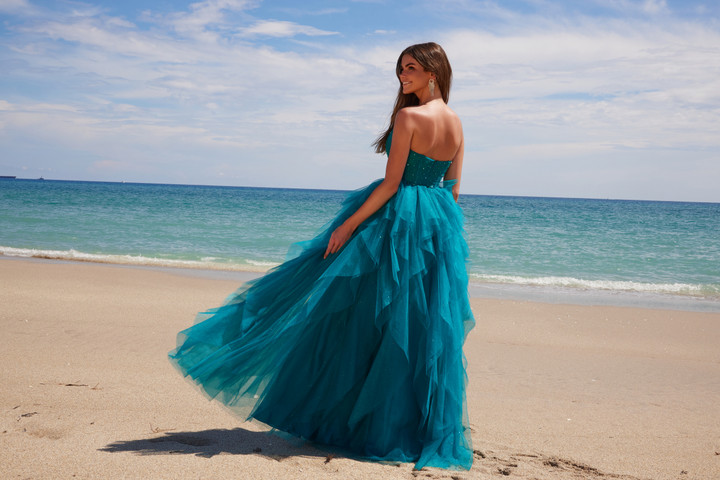 Nox Anabel A1591 Layered Glitter Tulle Strapless Prom Dress