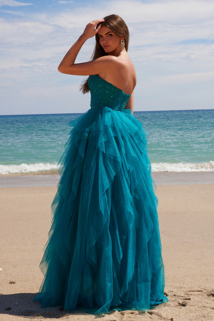 Nox Anabel A1591 Layered Glitter Tulle Strapless Prom Dress