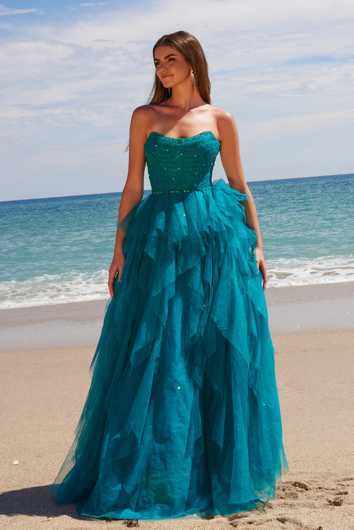 Nox Anabel A1591 Layered Glitter Tulle Strapless Prom Dress