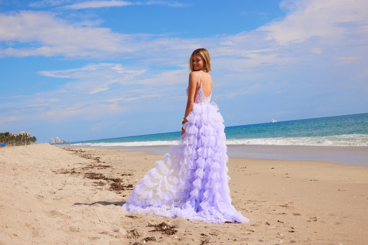 Nox Anabel Q1542 Sequin Tulle V-neck Spaghetti Straps Dress