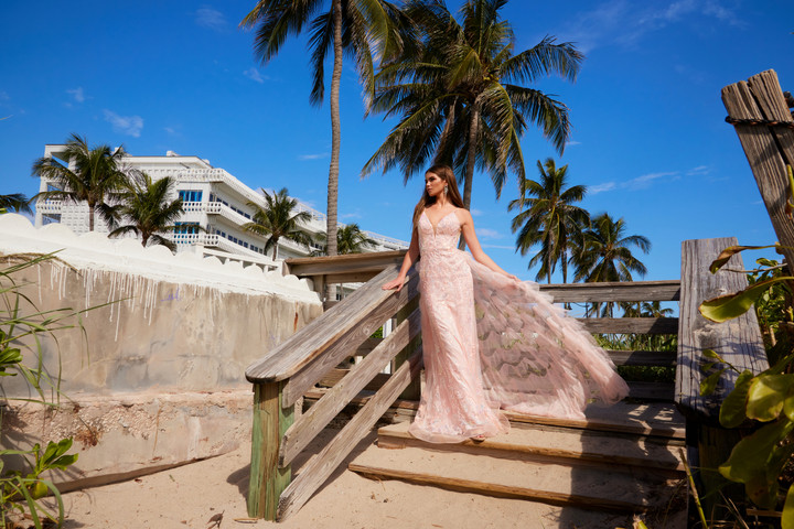 Nox Anabel Q1542 Sequin Tulle V-neck Spaghetti Straps Dress