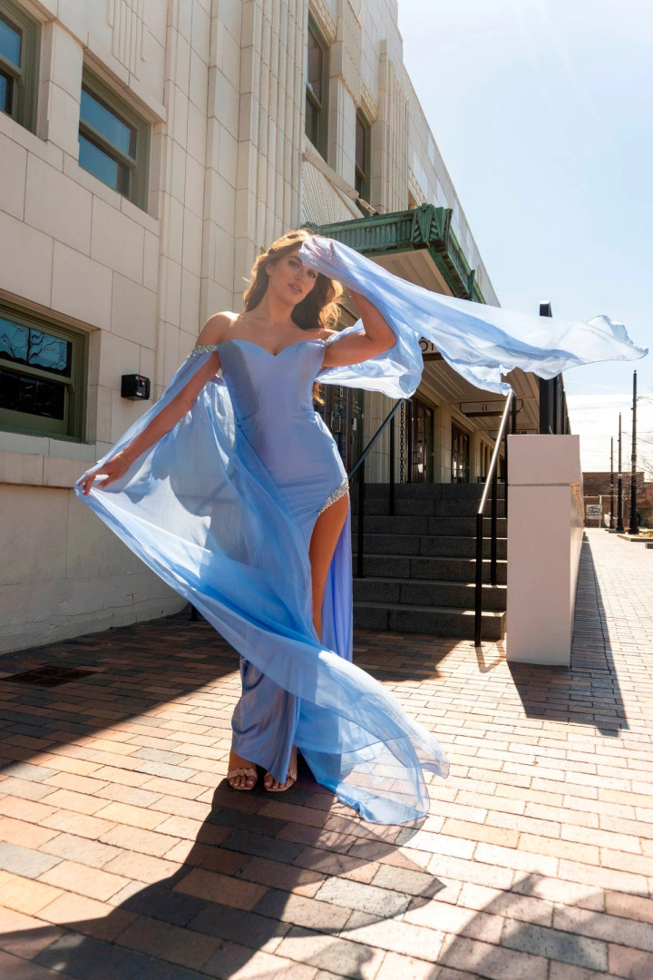 Nox Anabel R1312 Off-Shoulder Drapes Sleeve Fitted Dress