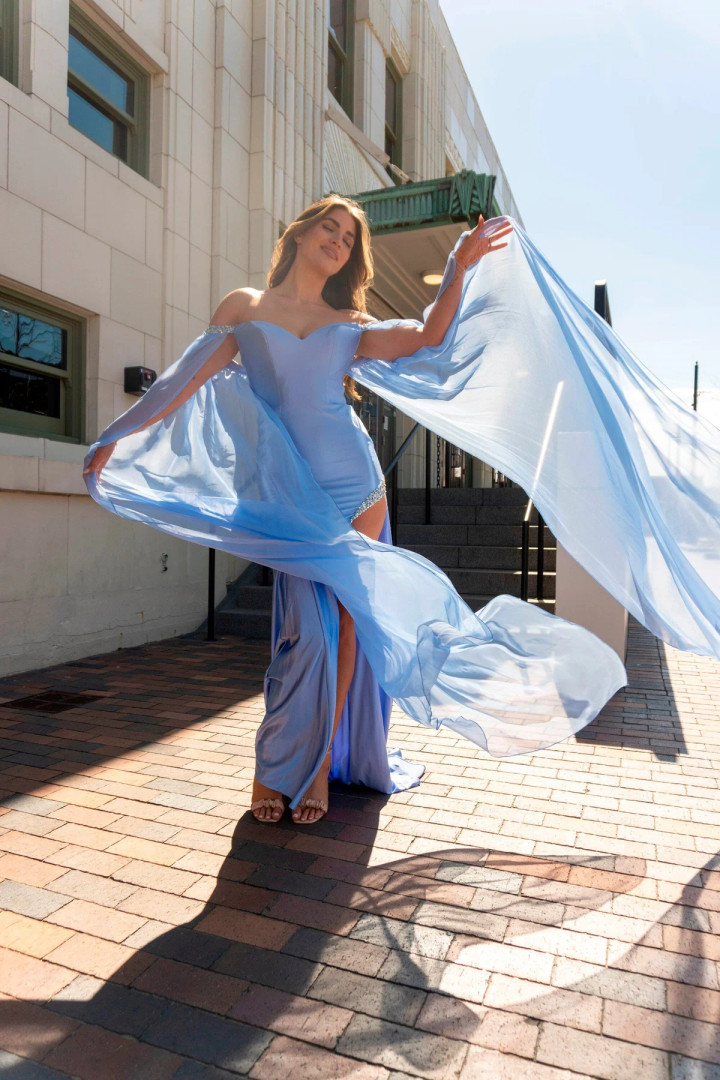 Nox Anabel R1312 Off-Shoulder Drapes Sleeve Fitted Dress