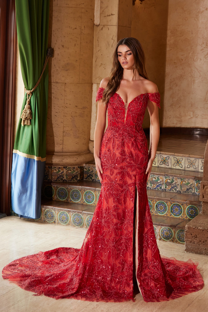 Nox Anabel C1600 Fully Beaded Tulle Off Shoulder Prom Dress