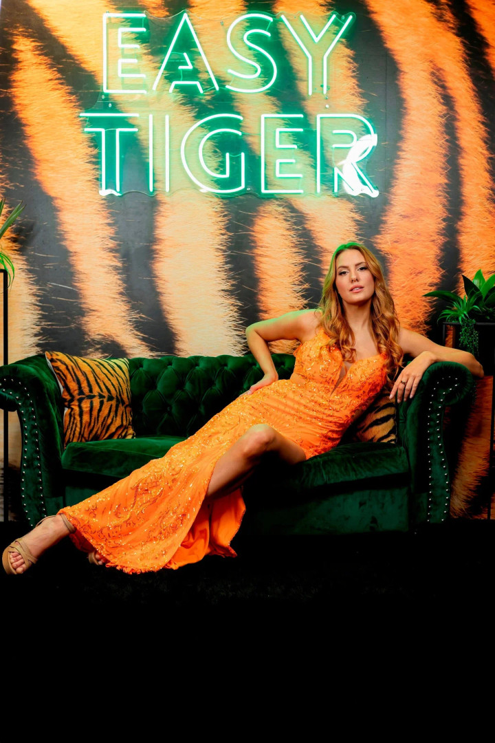 Nox Anabel D1355 Sequin Print Adorned Plunging V-Neck Dress