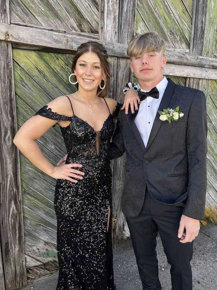 Nox Anabel Q1389 Sequin V-Neck Off-Shoulder Fitted Prom Gown