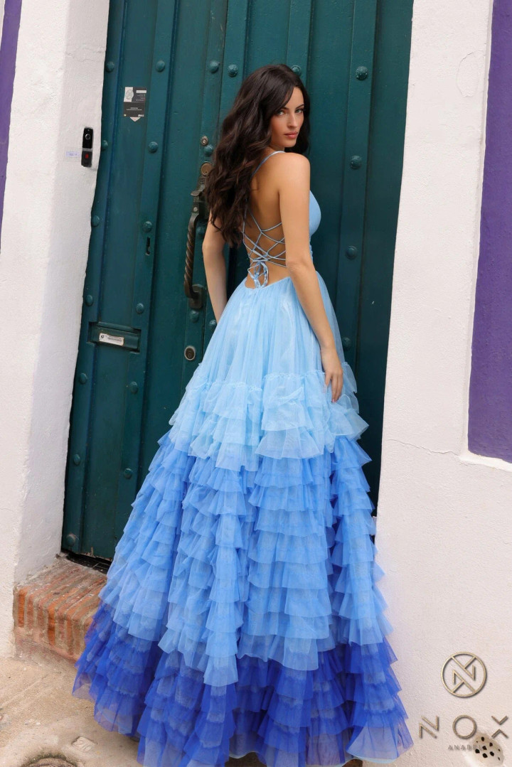 Nox Anabel C1420 Ombre Ruffle Sleeveless A-Line Prom Dress