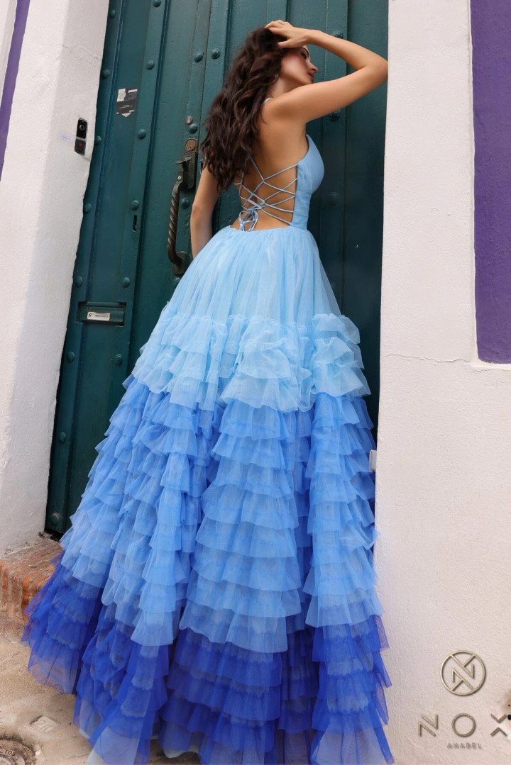 Nox Anabel C1420 Ombre Ruffle Sleeveless A-Line Prom Dress