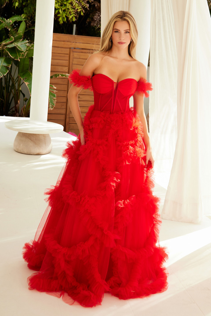 Nox Anabel Y1472 Ruffled Off Shoulder Sweetheart Neck Dress