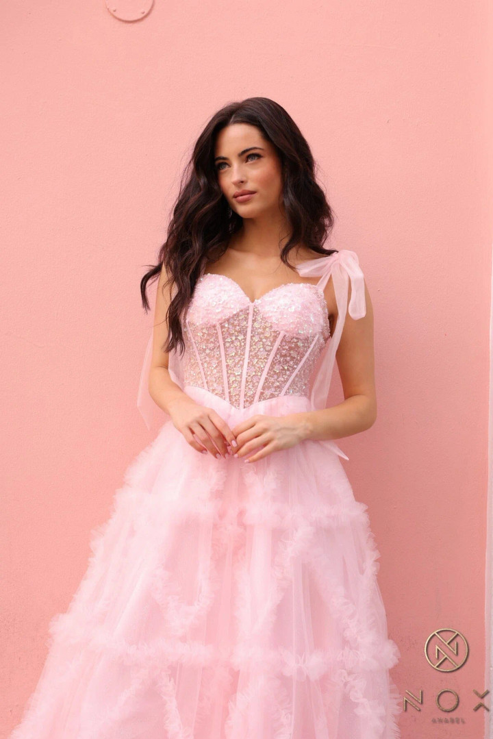 Nox Anabel T1340 Beaded Ruffled Sweetheart Neck Prom Dress