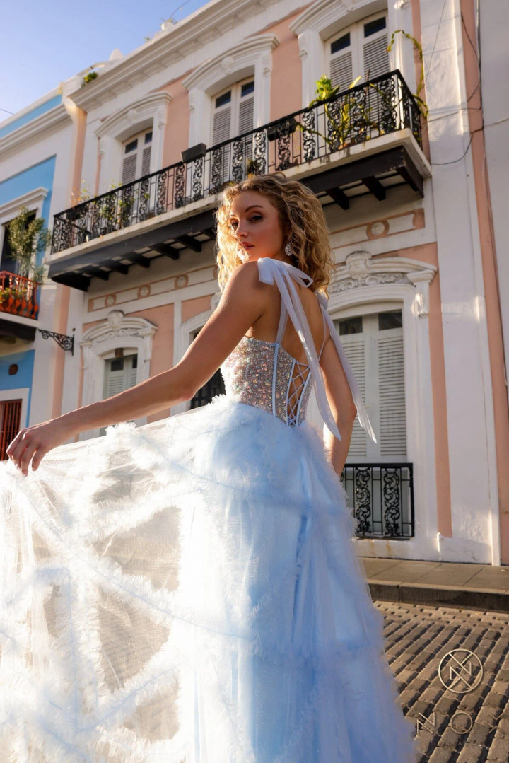 Nox Anabel T1340 Beaded Ruffled Sweetheart Neck Prom Dress