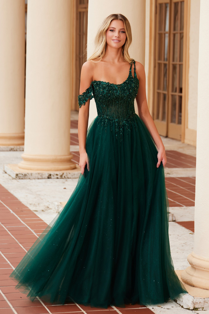 Nox Anabel F1567 Embroidered Sheer Boned Waist Prom Dress