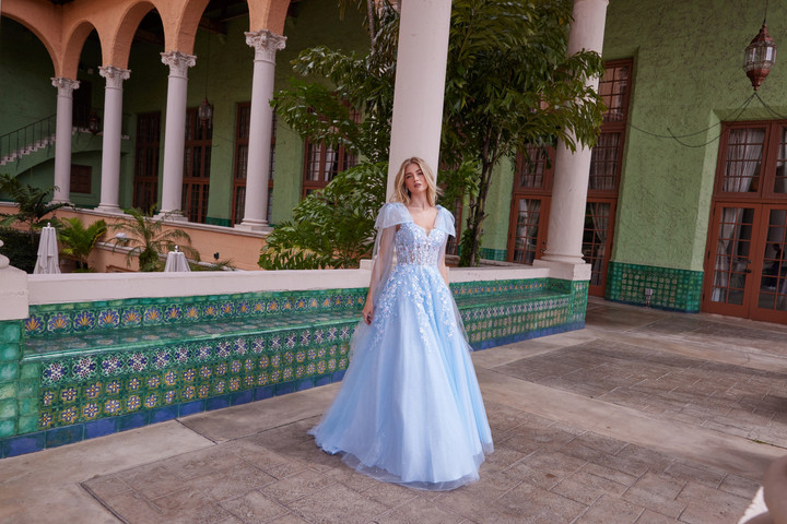 Nox Anabel H1680 Tulle Sheer Draped Tie-up Straps Prom Dress