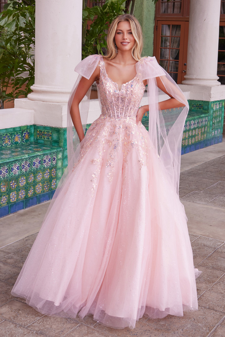 Nox Anabel H1680 Tulle Sheer Draped Tie-up Straps Prom Dress