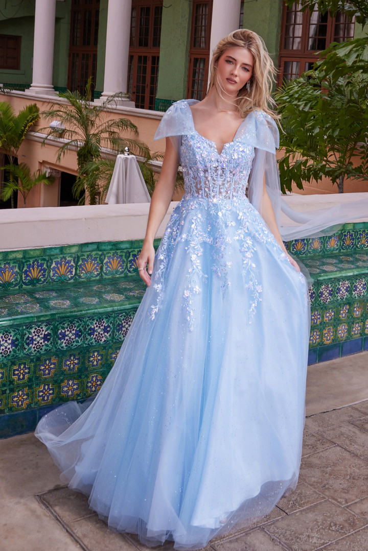 Nox Anabel H1680 Tulle Sheer Draped Tie-up Straps Prom Dress