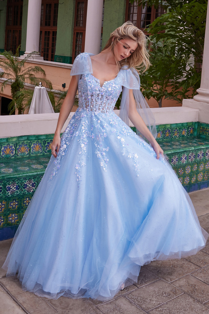 Nox Anabel H1680 Tulle Sheer Draped Tie-up Straps Prom Dress