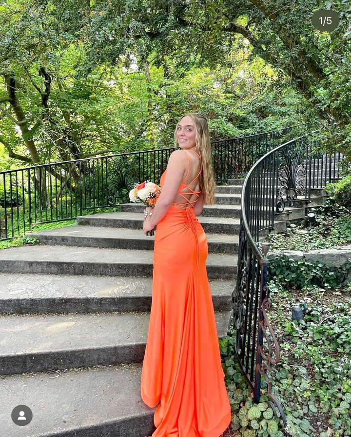 Nox Anabel T481 Satin Scoop Neck Spaghetti Straps Prom Gown