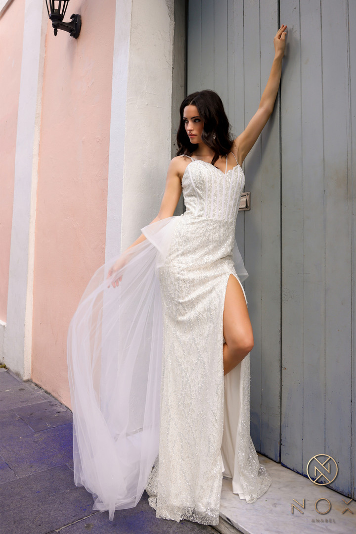 Nox Anabel Y1475 Sequin Beaded Sleeveless Overskirt Gown