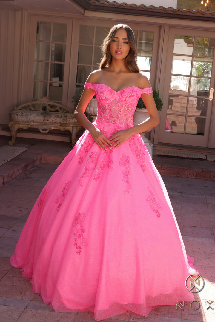 Nox Anabel H1352 Floral Off Shoulder Sweetheart Ball Gown
