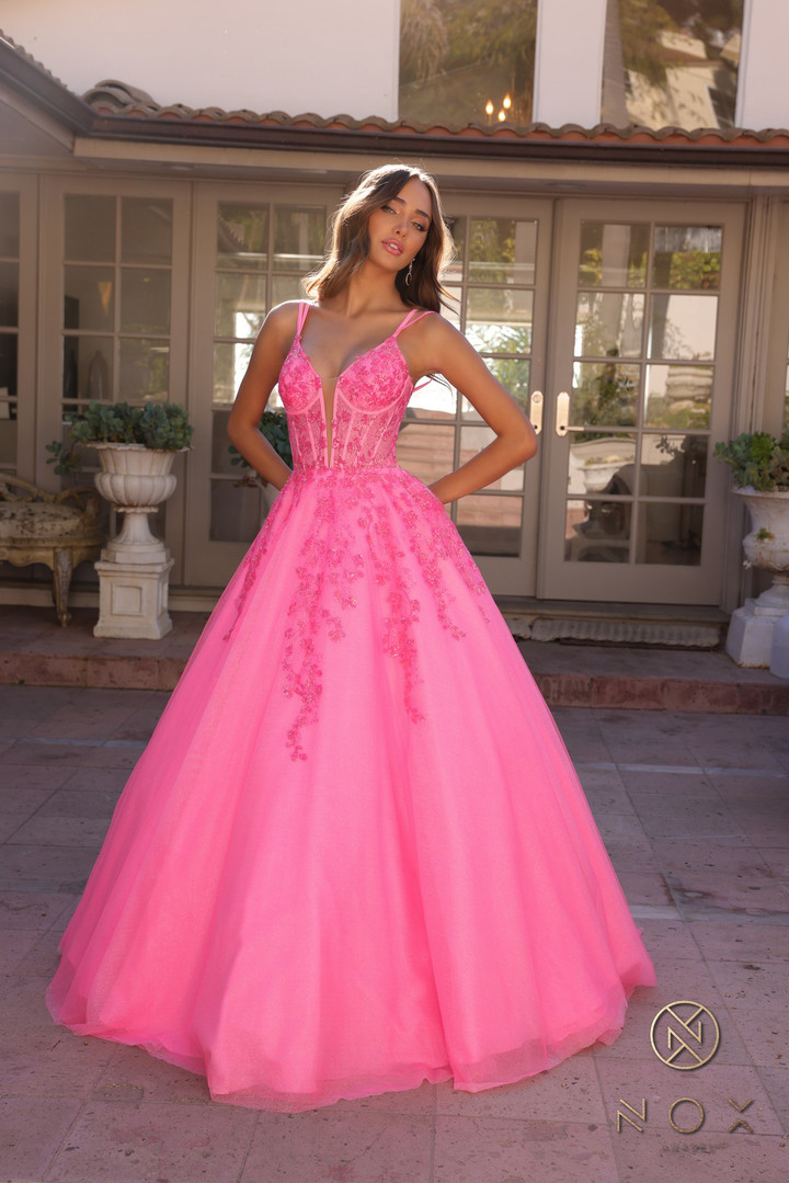 Nox Anabel H1357 Floral Double Strap Sleeveless Ball Gown