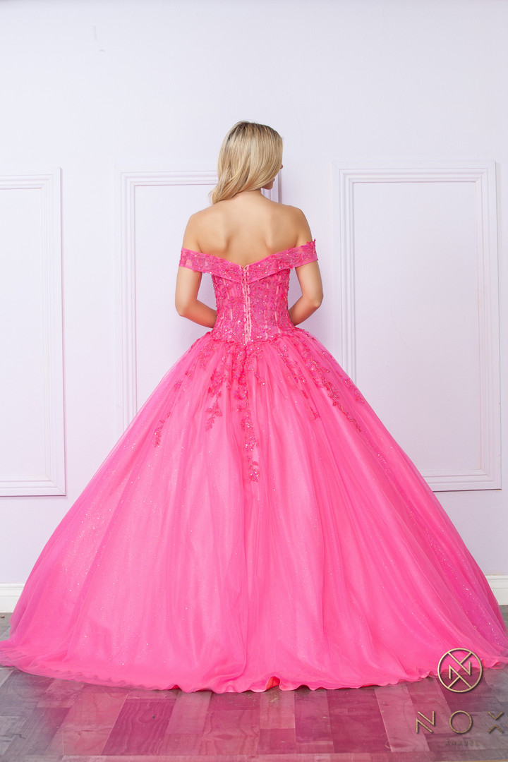 Nox Anabel H1349 Embroidered Off-shoulder V-neck Ball Gown