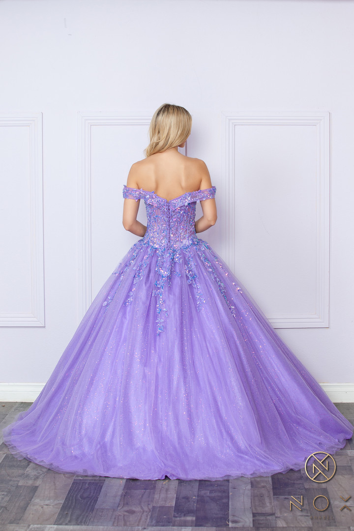 Nox Anabel H1349 Embroidered Off-shoulder V-neck Ball Gown