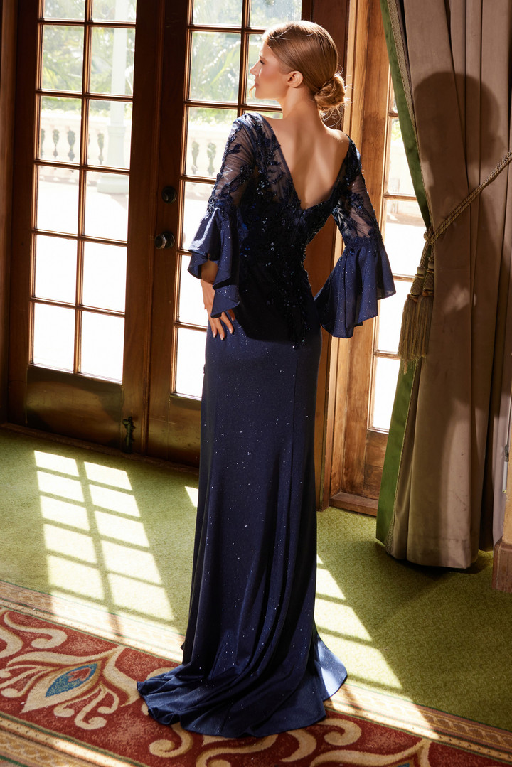 Nox Anabel MD129 Stretch Glitter Long Sheer Sleeves Dress