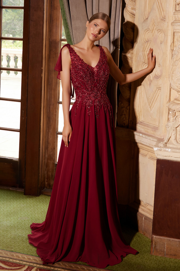 Nox Anabel MJ132 Chiffon Draped Sleeves V-neckline Dress