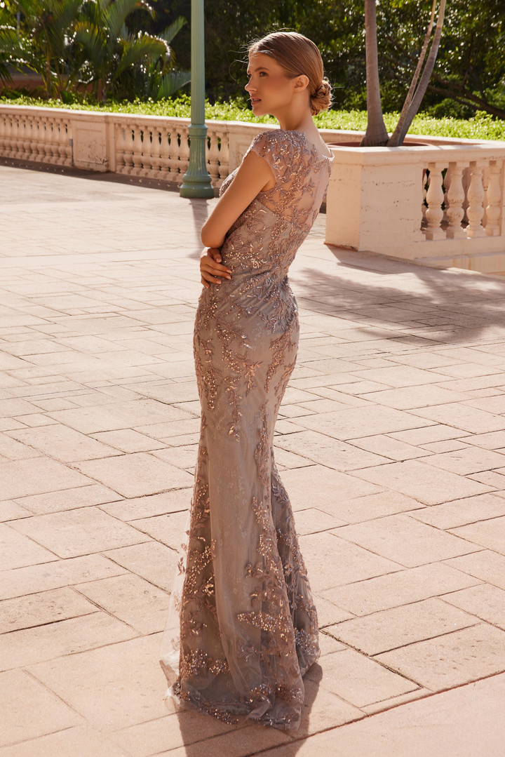 Nox Anabel MT110 Floral Embroidered Illusion Neckline Dress