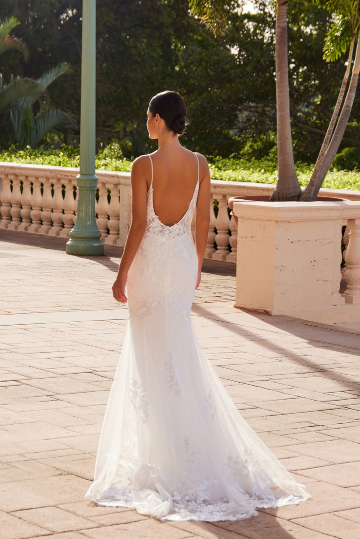 Nox Anabel JW239 Embroidered Tulle V-neckline Wedding Gown