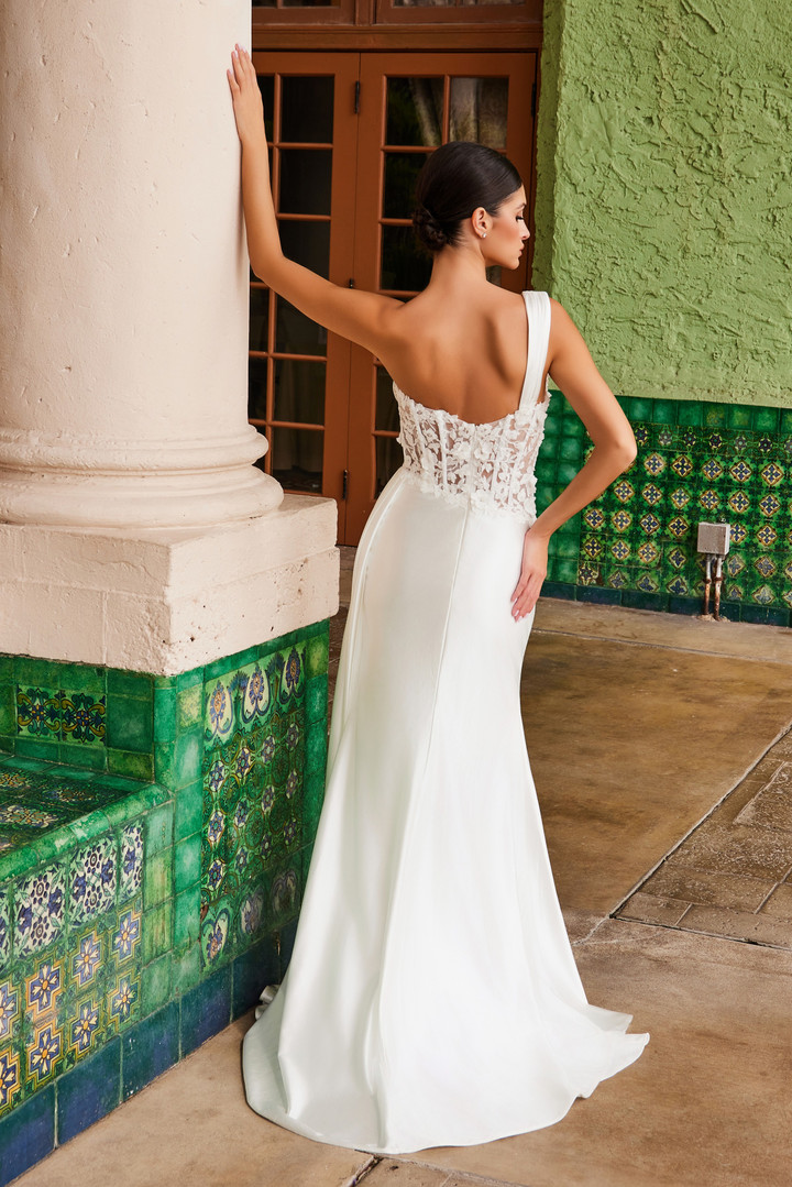 Nox Anabel E1526 Stretch Satin One Shoulder Wedding Dress