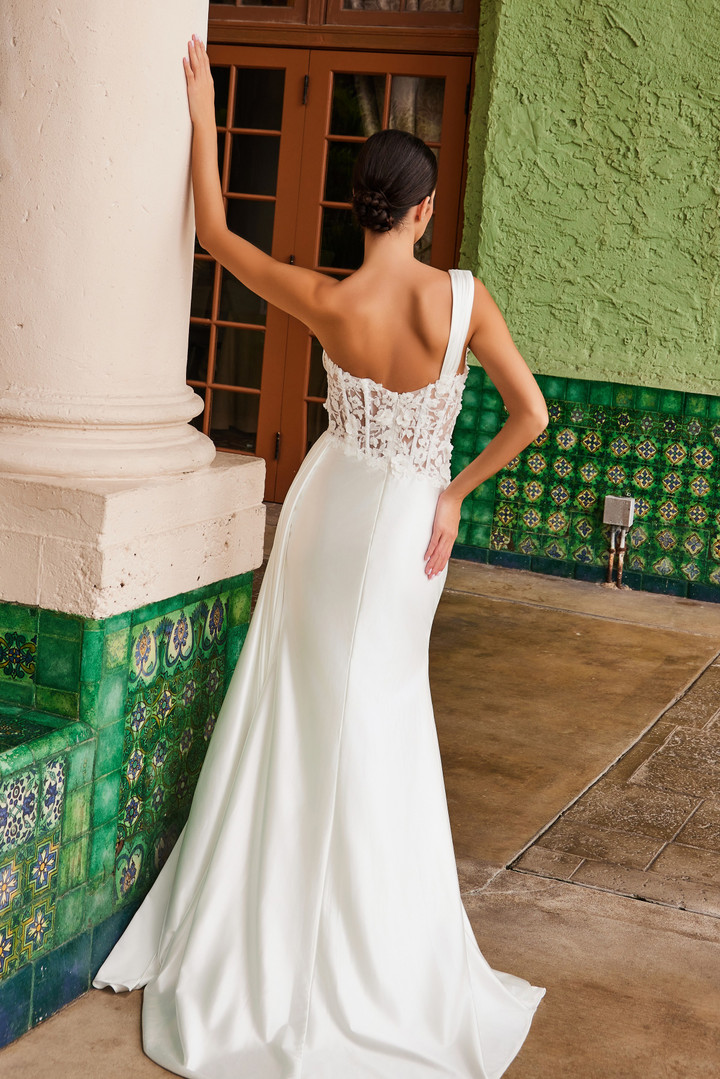 Nox Anabel E1526 Stretch Satin One Shoulder Wedding Dress
