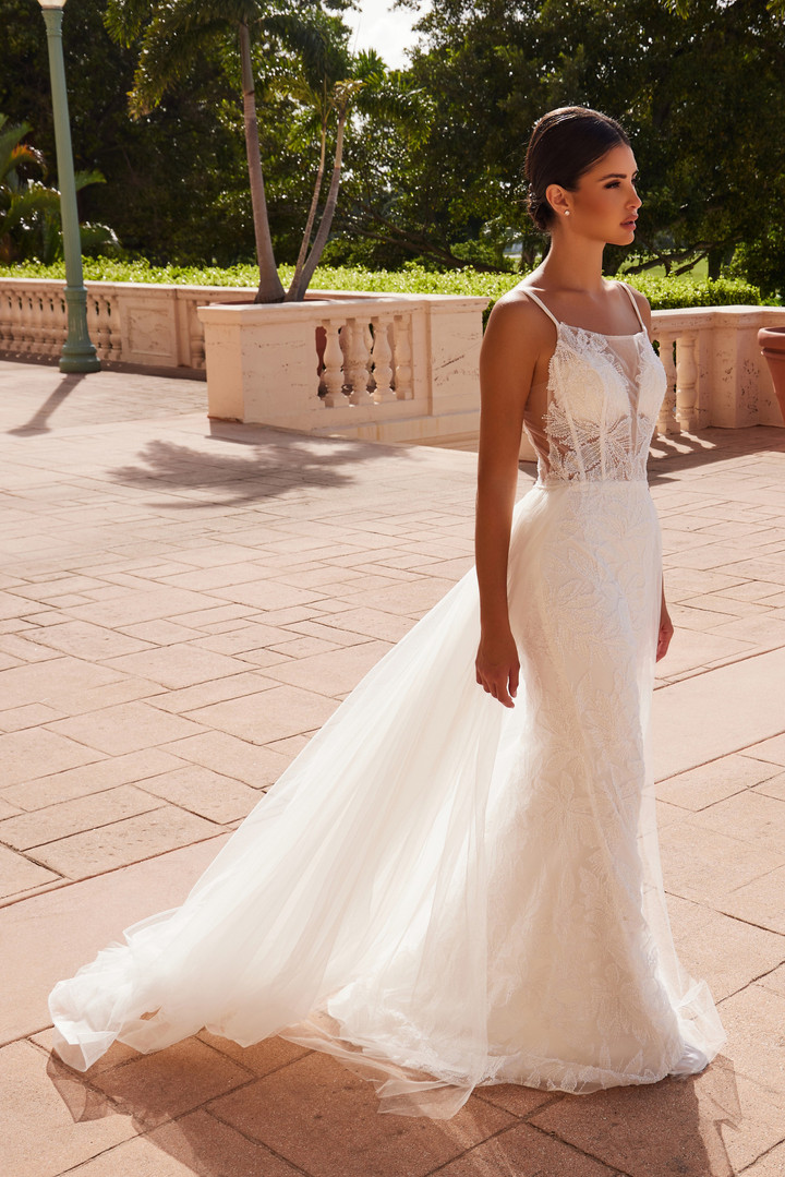 Nox Anabel C1628W Beaded Floral Sleeveless Wedding Dress