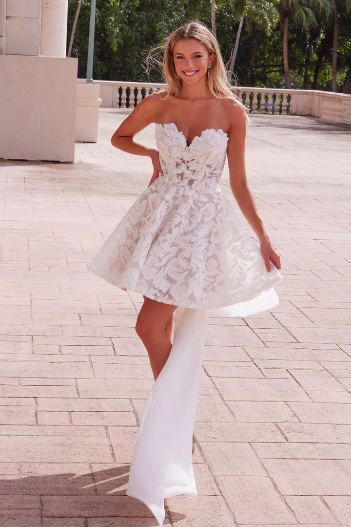 Nox Anabel JQ1017 Jacquard Strapless Short Wedding Dress