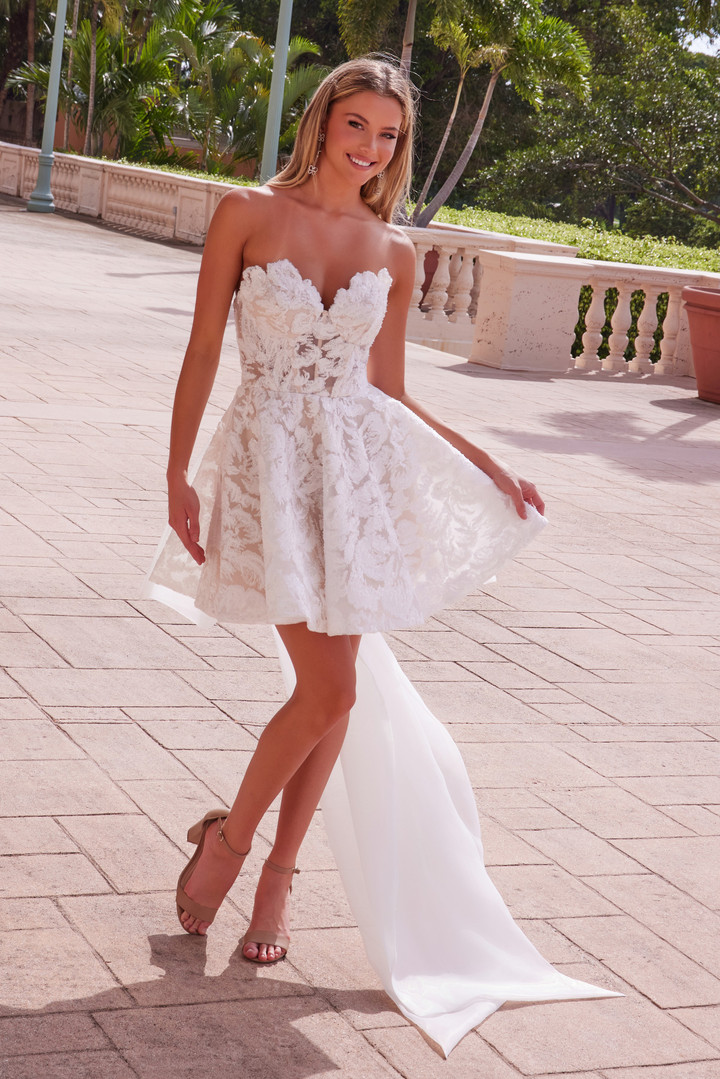 Nox Anabel JQ1017 Jacquard Strapless Short Wedding Dress