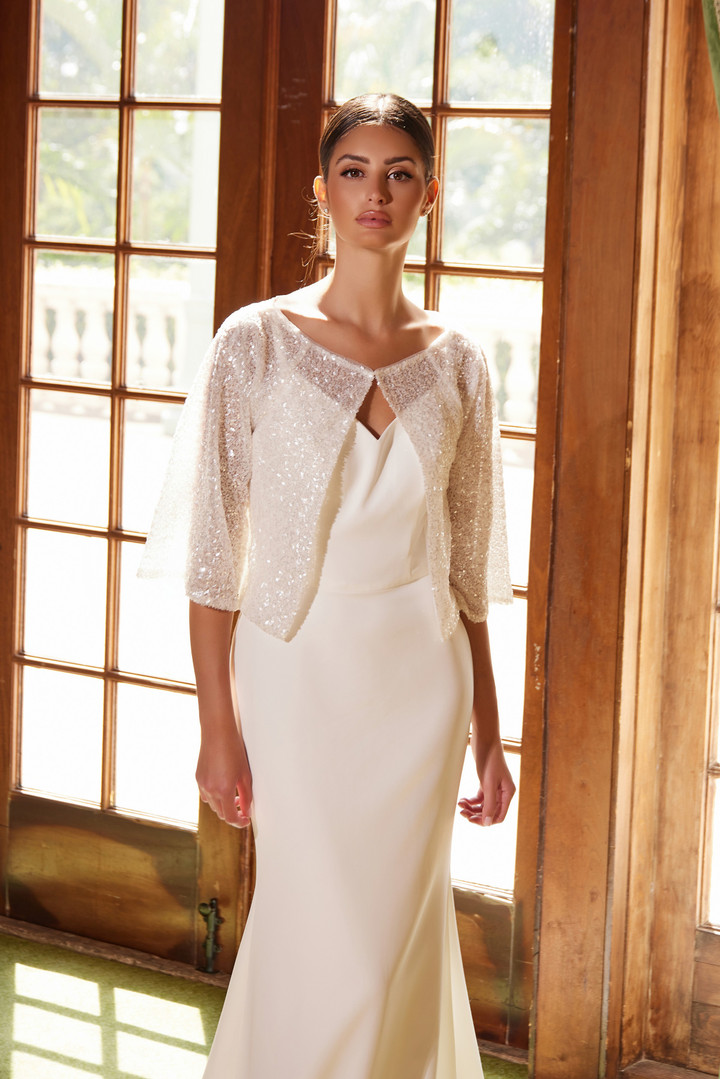 Nox Anabel JW1030 Sweetheart Neck Sequin Jacket Wedding Gown
