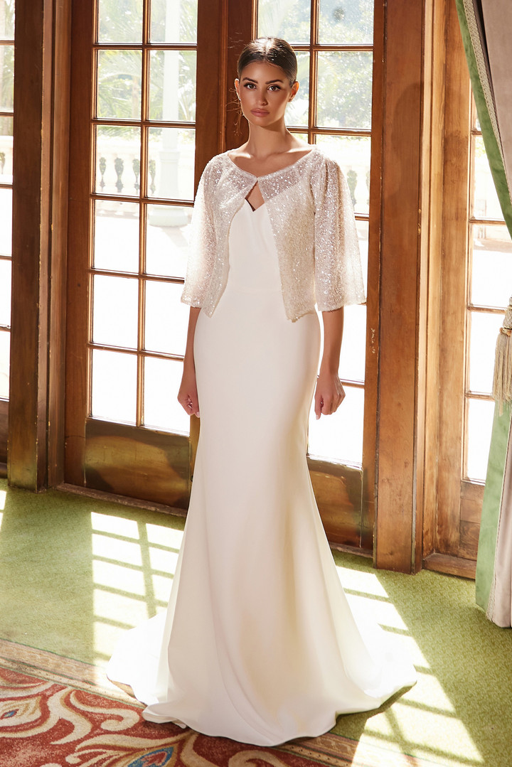 Nox Anabel JW1030 Sweetheart Neck Sequin Jacket Wedding Gown