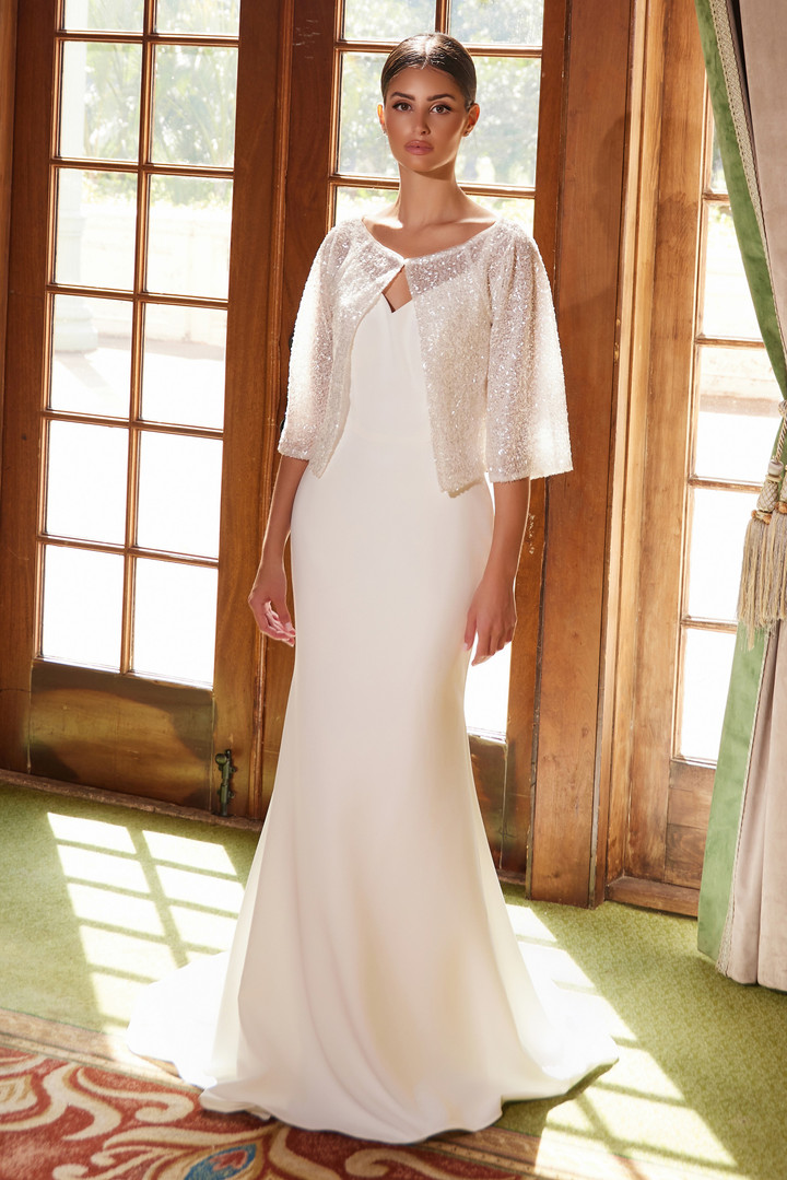 Nox Anabel JW1030 Sweetheart Neck Sequin Jacket Wedding Gown