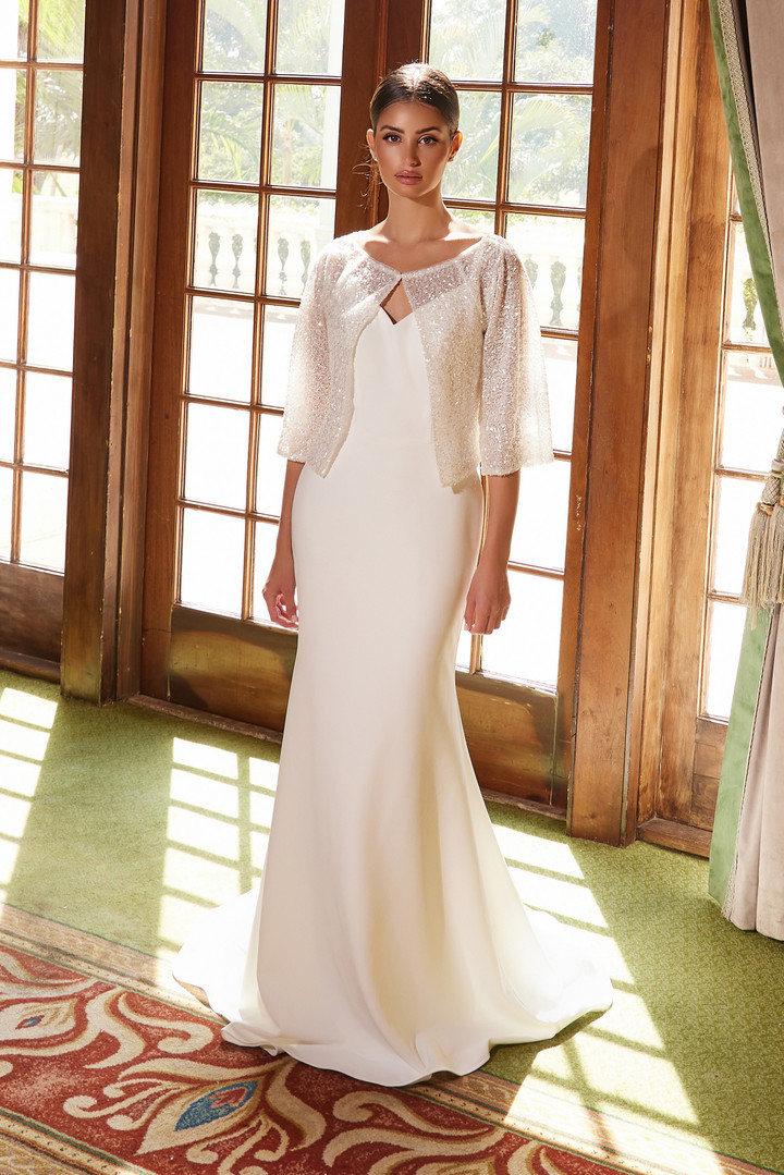 Nox Anabel JW1030 Sweetheart Neck Sequin Jacket Wedding Gown