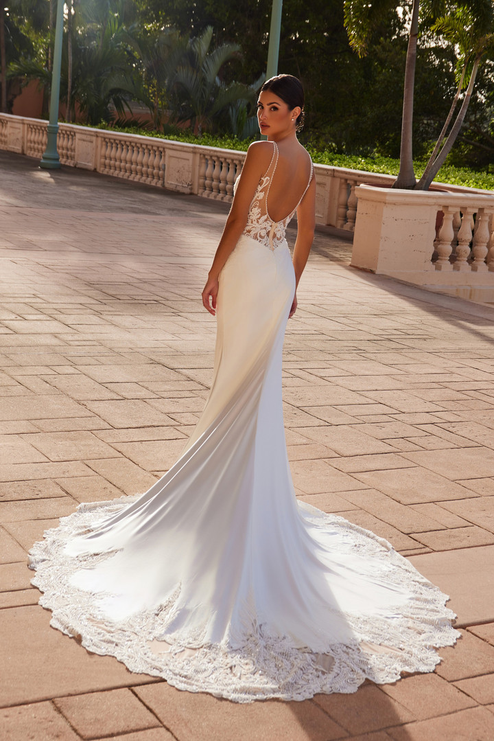 Nox Anabel JE1022L Satin Deep V-neck Sleeveless Wedding Gown