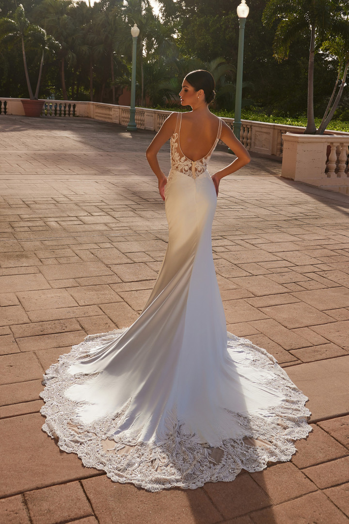 Nox Anabel JE1022L Satin Deep V-neck Sleeveless Wedding Gown