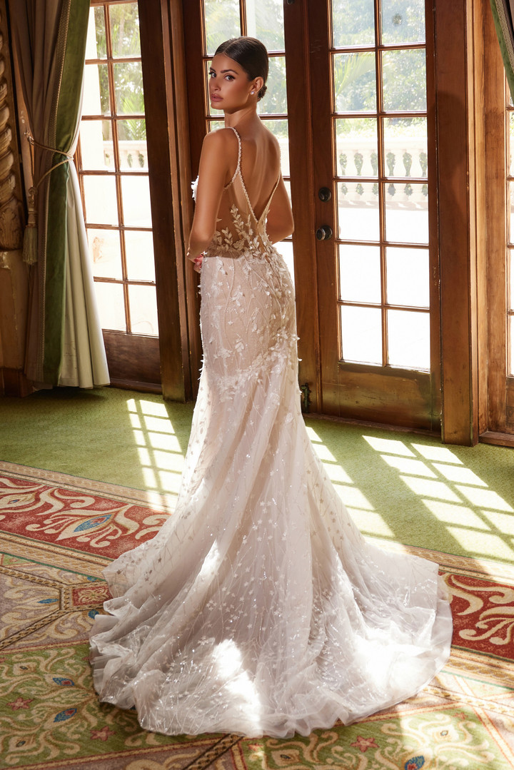 Nox Anabel JE1023L Flower Embroidery V-neck Wedding Dress