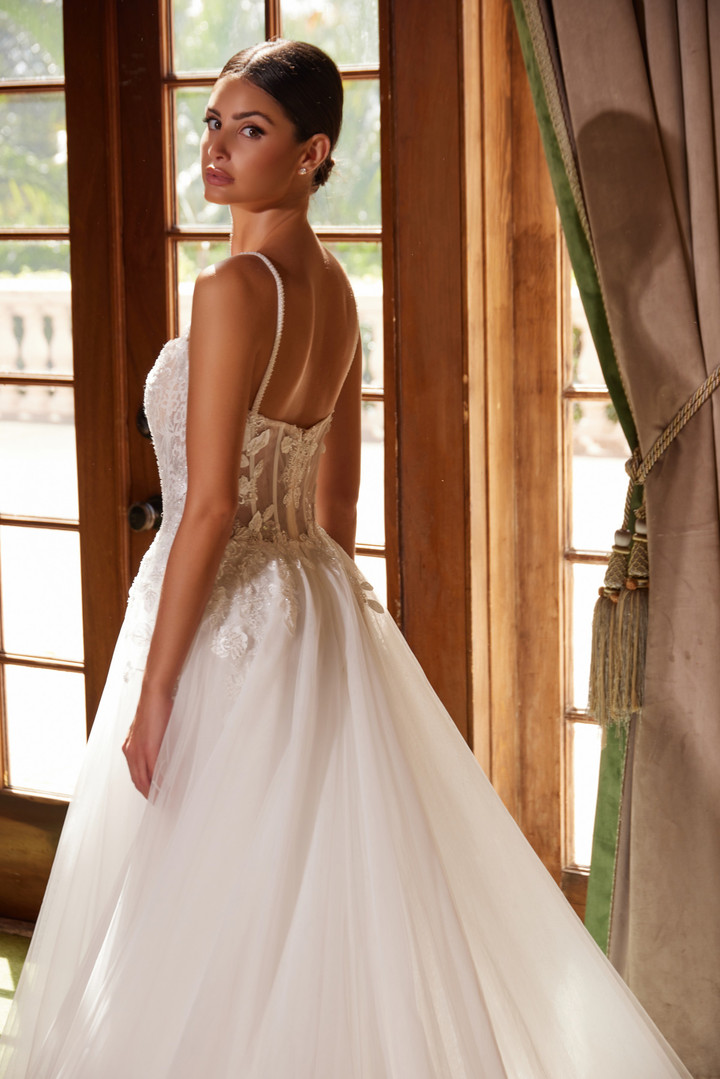 Nox Anabel JE1021 Embroidered Tulle Sleeveless Wedding Gown