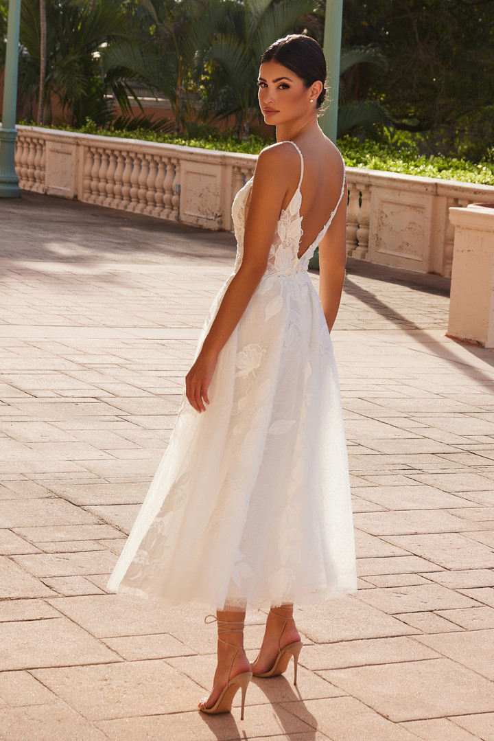 Nox Anabel JE1027 Tulle V-neckline Tea Length Wedding Dress