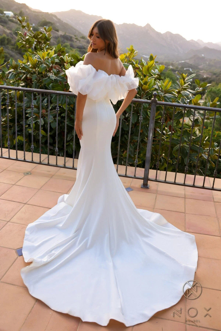 Nox Anabel JW984 Puffed Ruffled Off Shoulder Wedding Dress