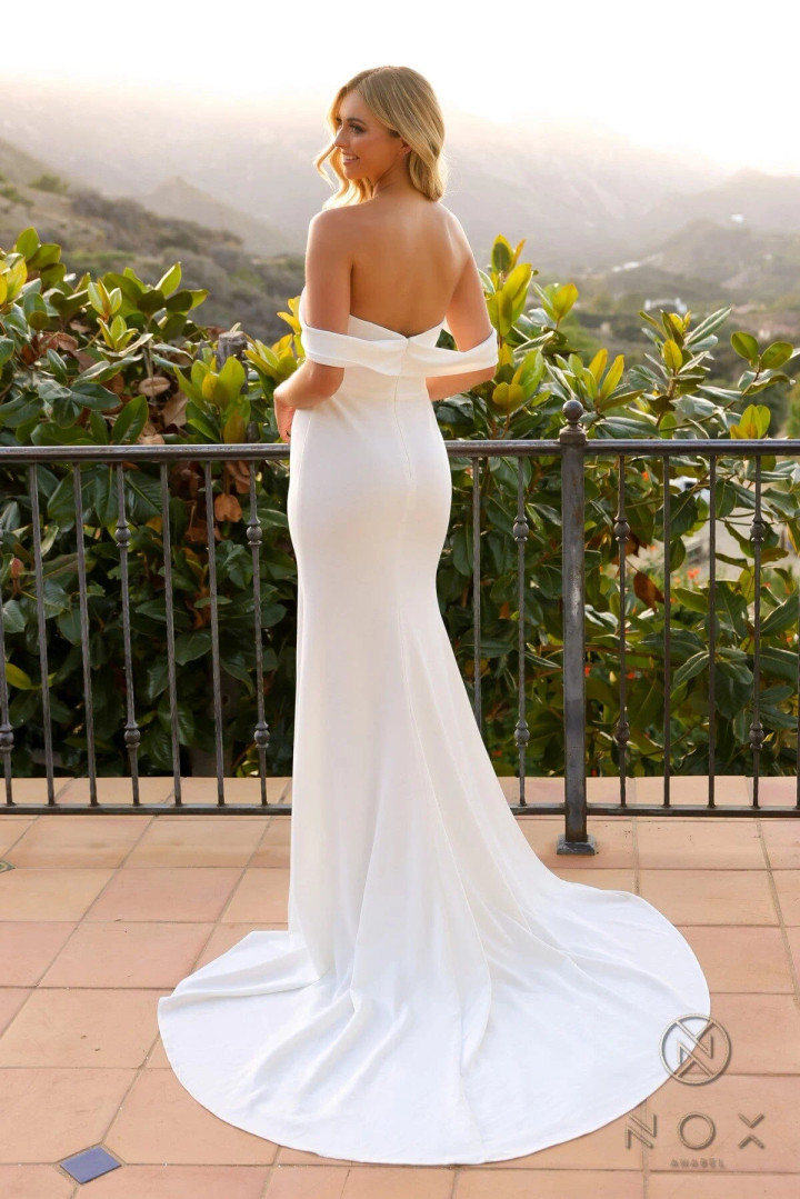 Nox Anabel JE1007 Stretch Satin Off-shoulder Wedding Gown