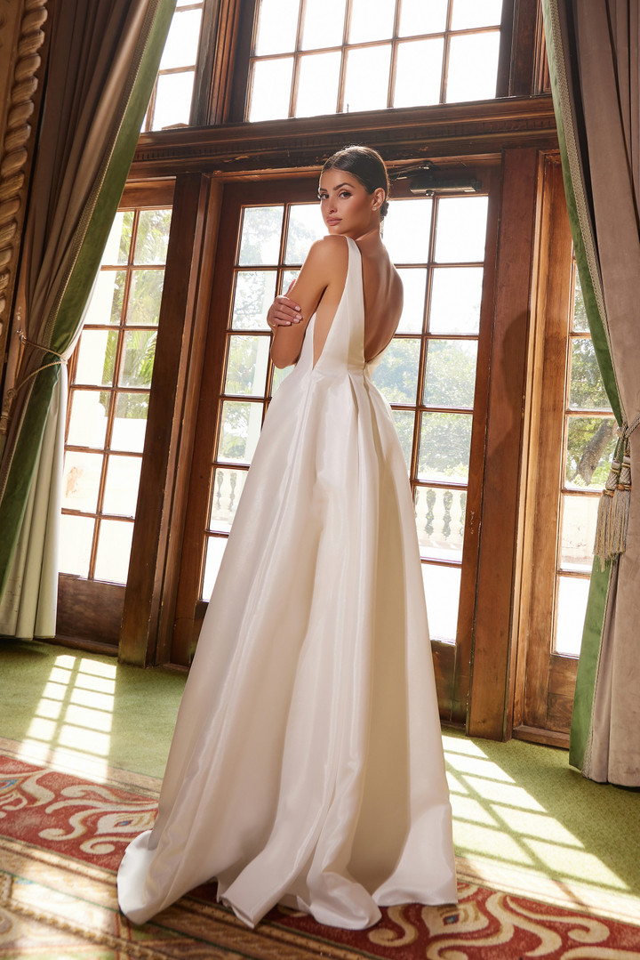 Nox Anabel E156W Plunging V-neck Sleeveless Wedding Gown